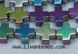 CHE1011 15.5 inches 10*10mm cross plated hematite beads wholesale