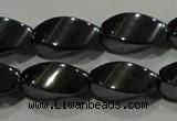 CHE162 15.5 inches 7*14mm twisted rice hematite beads