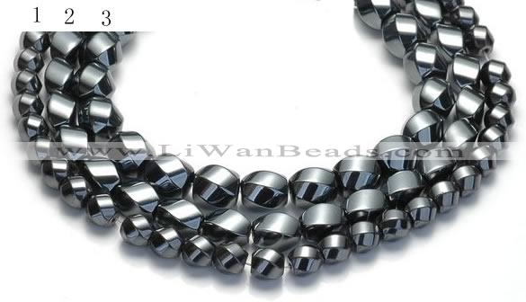 CHE22 16 inches twisted pebble shape hematite beads wholesale