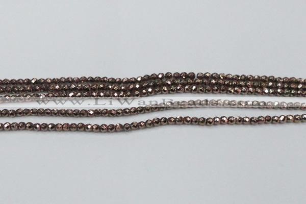 CHE701 15.5 inches 3mm faceted round plated hematite beads