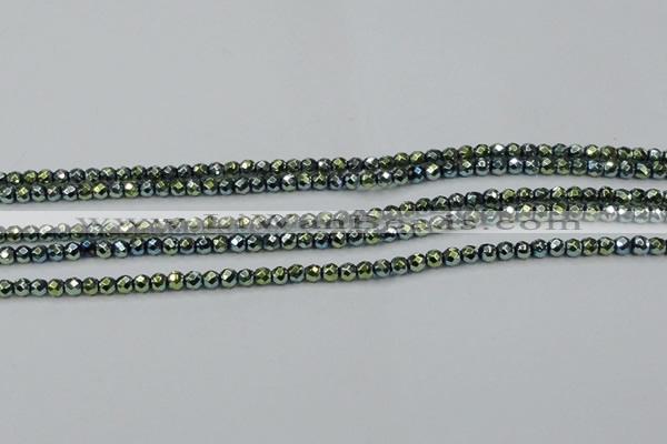 CHE713 15.5 inches 4mm faceted round plated hematite beads