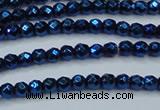 CHE715 15.5 inches 4mm faceted round plated hematite beads