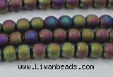 CHE725 15.5 inches 4mm round matte plated hematite beads wholesale