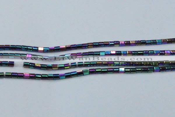 CHE901 15.5 inches 3*3mm faceted tube plated hematite beads wholesale