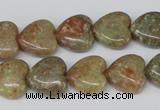 CHG45 15.5 inches 14*14mm heart New unakite gemstone beads wholesale