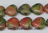 CHG48 15.5 inches 14*14mm heart unakite gemstone beads wholesale