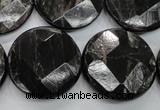 CHS22 15.5 inches 25mm faceted coin natural hypersthene beads