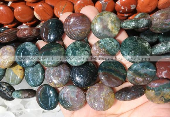 CIBS06 15 inches 20mm coin indian agate gemstone beads wholesale