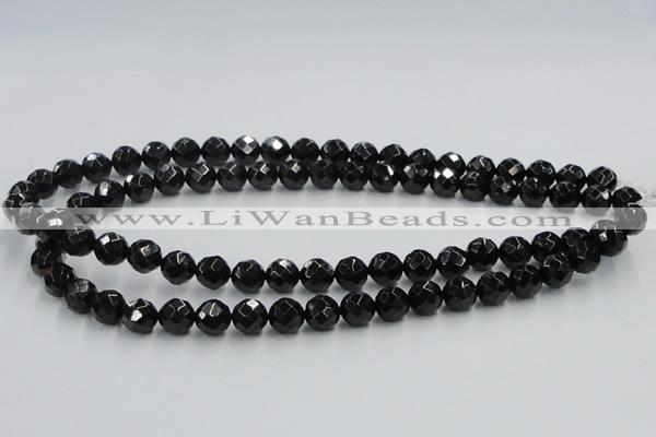 CJB07 16 inches 10mm faceted round natural jet gemstone beads wholesale