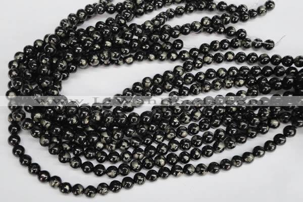 CJB151 15.5 inches 8mm round natural jet & pyrite gemstone beads