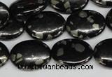 CJB160 15.5 inches 15*20mm oval natural jet & pyrite gemstone beads