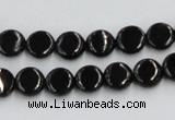 CJB19 16 inches 8mm flat round natural jet gemstone beads wholesale