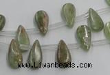 CKC96 Top drilled 6*12mm flat teardrop natural green kyanite beads