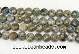 CKJ486 15.5 inches 10mm flat round natural k2 jasper beads