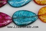 CKQ126 15.5 inches 20*30mm flat teardrop dyed crackle quartz beads