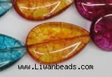 CKQ127 15.5 inches 30*40mm flat teardrop dyed crackle quartz beads