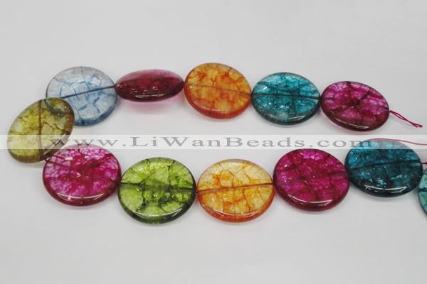 CKQ130 15.5 inches 35mm flat round dyed crackle quartz beads