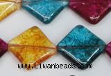 CKQ132 15.5 inches 20*20mm diamond dyed crackle quartz beads