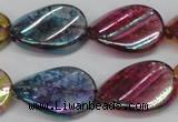 CKQ161 15.5 inches 18*25mm twisted oval AB-color crackle quartz beads