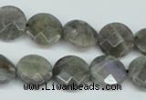 CLB191 15.5 inches 14mm faceted coin labradorite gemstone beads