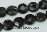 CLB305 15.5 inches 12mm faceted flat round black labradorite beads