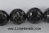 CLB366 15.5 inches 18mm faceted round black labradorite beads wholesale