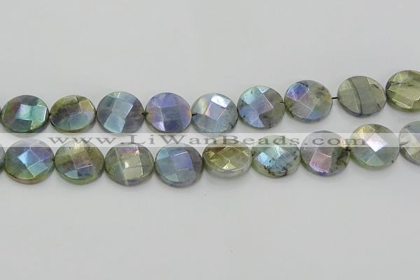 CLB680 15.5 inches 18mm faceted coin AB-color labradorite beads