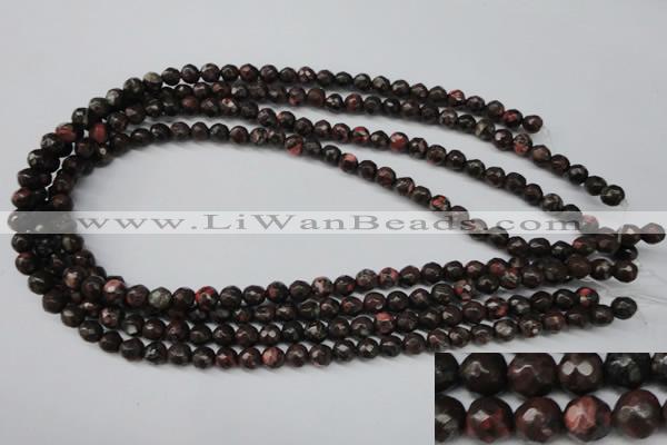 CLD101 15.5 inches 6mm faceted round leopard skin jasper beads