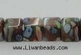 CLG550 16 inches 8*8mm cube goldstone & lampwork glass beads