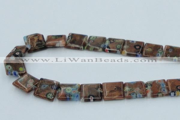 CLG556 16 inches 14*14mm square goldstone & lampwork glass beads