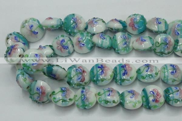 CLG824 15.5 inches 20mm flat round lampwork glass beads wholesale