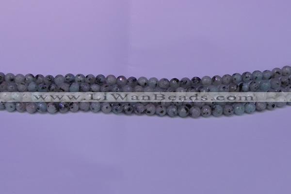 CLJ420 15.5 inches 4mm faceted round sesame jasper beads