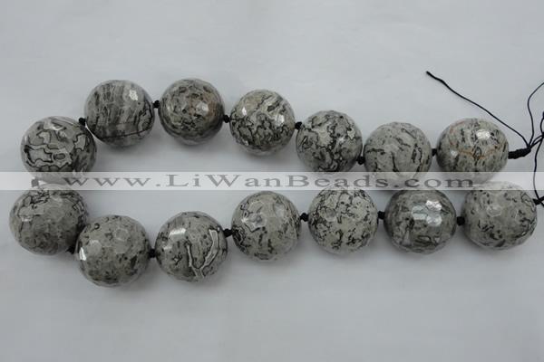 CLS09 15.5 inches 30mm faceted round large grey picture jasper beads