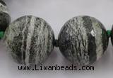 CLS112 15.5 inches 25mm faceted round large green silver line jasper beads