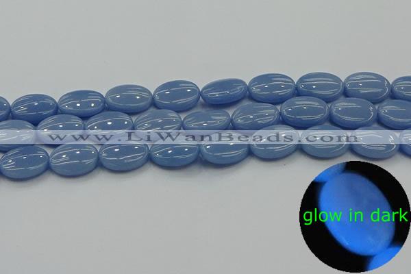 CLU142 15.5 inches 12*16mm oval blue luminous stone beads