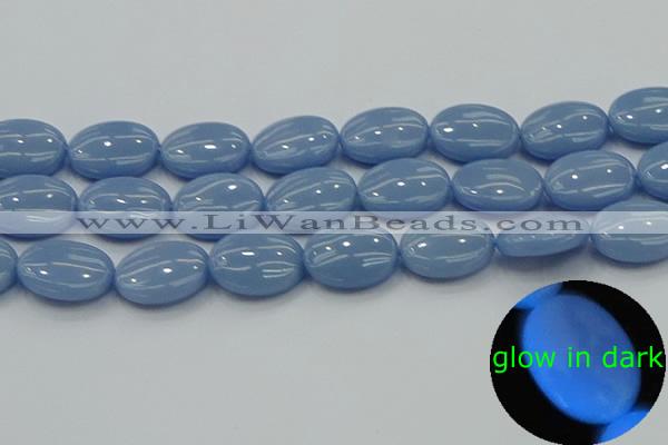 CLU144 15.5 inches 15*20mm oval blue luminous stone beads