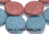 CLV04 14 inches 32mm flat round natural lava beads wholesale