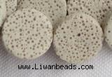 CLV17 14 inches 6*21mm coin milk white natural lava loose beads