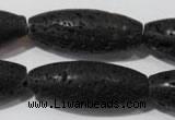 CLV492 15.5 inches 16*40mm rice black lava beads wholesale