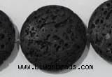 CLV502 15.5 inches 30mm flat round black lava beads wholesale