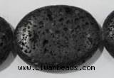 CLV509 15.5 inches 30*40mm oval black lava beads wholesale