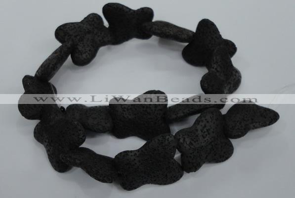 CLV52 15 inches 25*30mm butterfly-shaped black natural lava beads