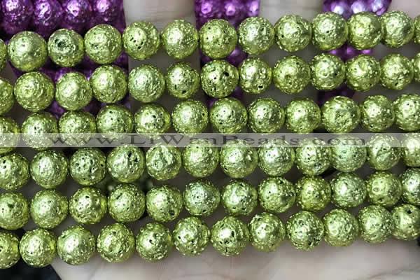 CLV535 15.5 inches 6mm round plated lava beads wholesale