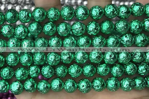 CLV537 15.5 inches 6mm round plated lava beads wholesale