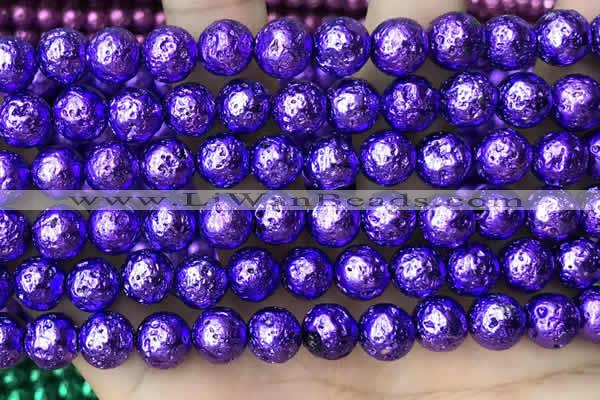 CLV549 15.5 inches 8mm round plated lava beads wholesale