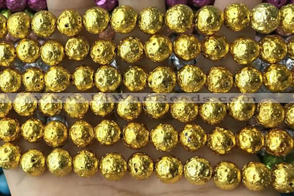 CLV554 15.5 inches 10mm round plated lava beads wholesale