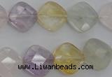 CMQ255 15.5 inches 14*14mm faceted diamond multicolor quartz beads