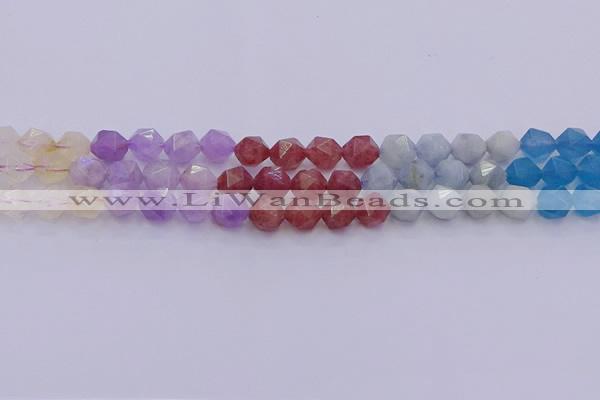 CMQ378 15.5 inches 10mm faceted nuggets mixed quartz beads wholesale