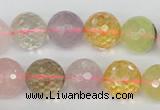 CMQ55 15.5 inches 14mm faceted round multicolor quartz beads