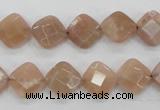 CMS105 15.5 inches 10*10mm faceted diamond moonstone gemstone beads